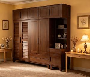 Armoire traditionnelle en bois avec portes à battants, en bois massif, autoportante, grande capacité, meubles de chambre à coucher - Product Image 3