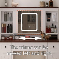 Miroir de coiffeuse moderne en bois avec éclairage LED réglable, 5 tiroirs, prise intégrée, tabouret confortable, miroir coulissant pour le maquillage