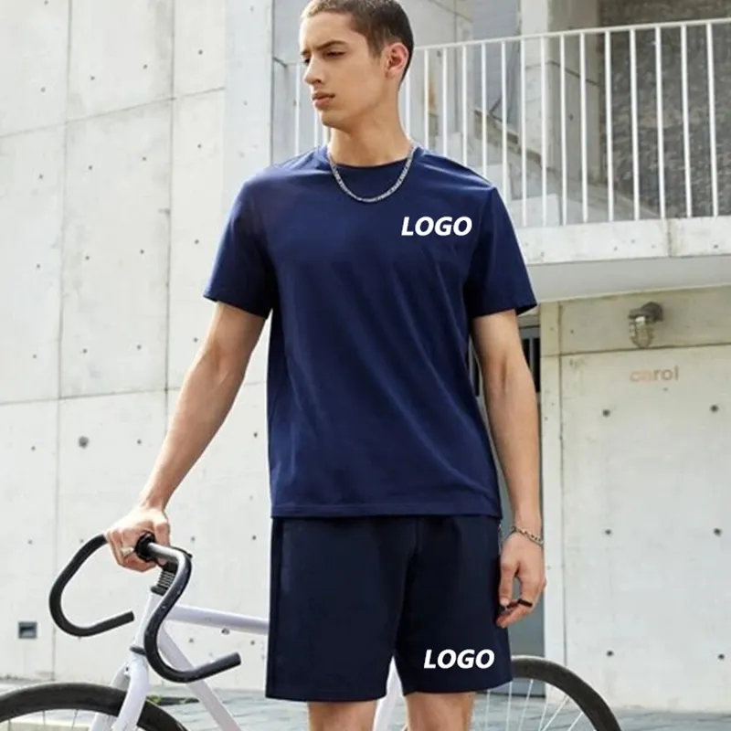 Custom Logo High Quality Summer Tracksuit Jogger Cotton Mens Shorts and T Shirt Sets 2 Piece Men's T-Shirt Shorts Set for Men