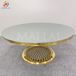 <span class=keywords><strong>Tavolo</strong></span> <span class=keywords><strong>da</strong></span> <span class=keywords><strong>Pranzo</strong></span> Rotondo per Matrimoni <span class=keywords><strong>in</strong></span> Metallo e Acciaio Inossidabile Dorato con Piano <span class=keywords><strong>in</strong></span> <span class=keywords><strong>Vetro</strong></span> per Banchetti d'Hotel - Product Image 5