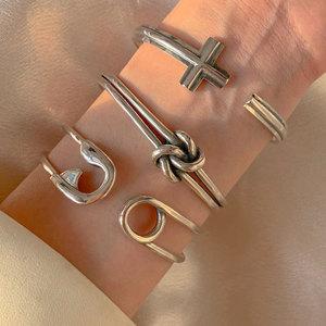 Braccialetto in argento Vintage moda croce Pin annodato industria pesante aperto bracciale rigido antico in argento Sterling gioielleria raffinata - Product Image 2
