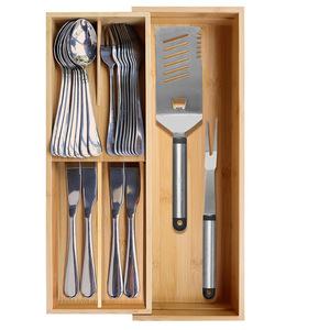 Bamboo Drawer Organizer Expandable <b>Kitchen</b> <b>Storage</b> <b>Box</b> For Cutlery Tableware Rectangular Desktop Organizer 18L Capacity - Product Image 3
