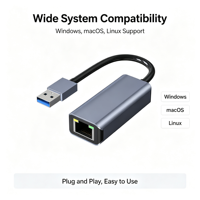 Adaptateur Ethernet USB 3.0 RJ45 1000 Mbps, carte réseau Gigabit pour ordinateur portable, ordinateur de bureau, MacBook, PC