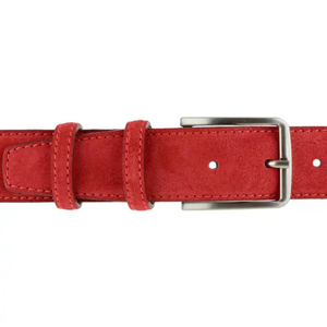 Accessori eleganti realizzati in italiano di lusso con fibbia a spilla in argento stili di moda Casual da uomo cinture classiche naturali in morbida pelle scamosciata rossa - Product Image 4