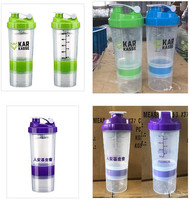 Bouteille de shaker à protéines en plastique transparent de 550 ml, gobelet vide pour poudre de sport, bouteilles d'eau, gobelets de sport, logo personnalisé avec échelle