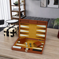 Sonny Ensemble de backgammon en cuir marron de luxe 13 pouces avec logo personnalisé pour enfants