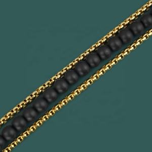 Bracelets à maillons ronds pour hommes, breloques en onyx mat, accessoires en acier inoxydable doré, bijoux de mode - Product Image 3