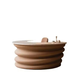 Comptoir de réception circulaire imprimé en 3D personnalisé, comptoir avant à plusieurs niveaux de couleur beige avec surface à effet pierre de qualité supérieure - Product Image 6