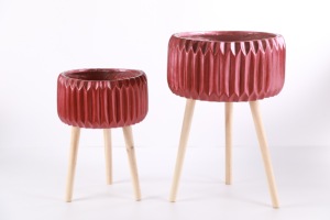 Pot de fleurs moderne, durable et écologique avec pieds en <span class=keywords><strong>bois</strong></span>, 5L, en fibre de verre et argile, pour intérieur/extérieur, suspendu ou sur pied - Product Image 5