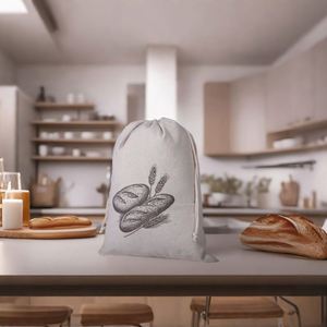 Sac à pain en coton et lin avec cordon de serrage, doublure en TPU de qualité alimentaire, recyclable, réutilisable, écologique, avec logo personnalisé - Product Image 1
