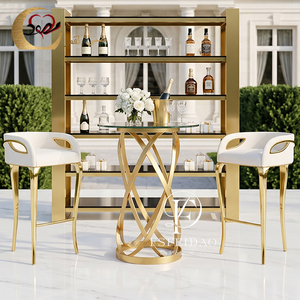 Modern Outdoor Round Gold Stainless Steel Mirror Glass Cocktail Wedding <b>Bar</b> <b>Table</b> for Hotel & Wine Cellar Use - Product Image 3