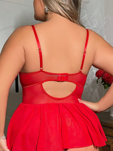 <strong>Plus</strong> <strong>Size</strong> Women's Pajama Set, Fat Women's Shattered Flower Lace Suspender Deep V Sleep Dress, Elegant Transparent Mesh <strong>Baby</strong> <strong>Doll</strong> - Product Image 5