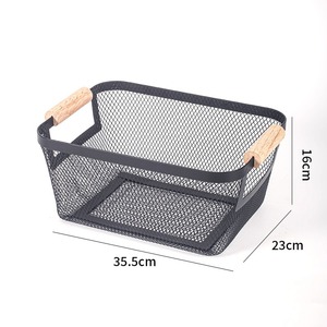 Organizzatore da tavolo con manico in legno in filo metallico cesto per articoli vari - Product Image 4