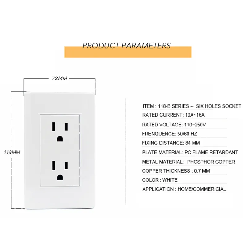 O 6 fori duplex PC presa di corrente ignifuga 220V 16A interruttore elettrico e presa per il mercato del perù Vietnam