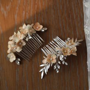 Coloré hortensia céramique fleur <span class=keywords><strong>cheveux</strong></span> peigne cristal <span class=keywords><strong>cheveux</strong></span> accessoires coiffure pour mariée mariage plaqué or alliage bijoux - Product Image 1