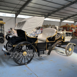 รถม้าไฟฟ้าโบราณ 4 ล้อ สีดำทอง ประดับตกแต่งสไตล์ยุโรป สำหรับงานแต่งงานและท่องเที่ยว - Product Image 4