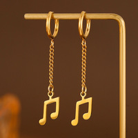 Boucles d'oreilles pendantes en acier inoxydable pour femmes, motif symbole musical, pendentif note de musique, boucles d'oreilles créoles