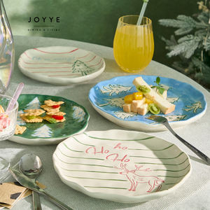 JOYYE Juego de Platos Personalizados, Vajilla de Gres de Cerámica con Formas Orgánicas, Árbol de Navidad de Invierno, Pintado a Mano, 8 Pulgadas, 10 Pulgadas - Product Image 2