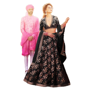 Hypnotic Black Satin Lehenga Choli Colección DE ROPA DE BODA bordada - Product Image 1