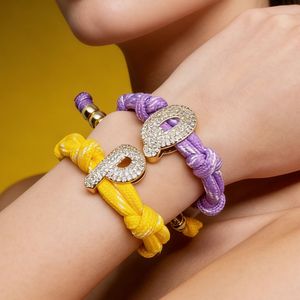YIMEILI&Fashion Bracelet à breloques en zircone plaqué or/argent 18 carats, perles bulles rondes, 26 lettres <span class=keywords><strong>A</strong></span>-Z, accessoires DIY avec cordon coloré - Product Image 5