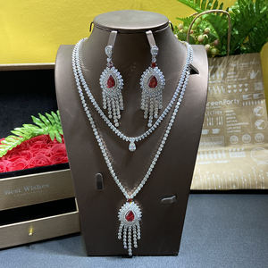 HIBRIDE大水滴设计2pcs项链耳环套装立方氧化锆流苏饰品套装女性新娘派对礼品N-1121 - Product Image 4