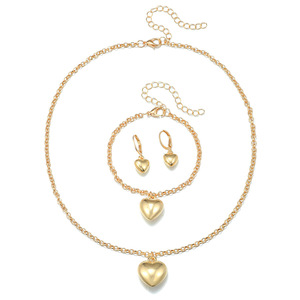 Ensemble de bijoux en alliage en forme de cœur, collier, boucles d'oreilles, bracelet, style européen, accessoires de mode pour femmes, couleur or SY0097-1 - Product Image 5