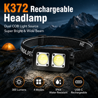 Linterna Frontal Recargable K372 HENGBO con Sensor de Movimiento COB, Luz Auxiliar Roja IPX4 para Camping, Senderismo, Trabajo, Pesca
