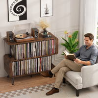 Support rétro en bois pour tourne-disque, meuble de rangement pour vinyles avec étagères, support pour platine pour salon et chambre à coucher