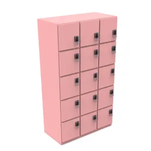 专业数字锁15门HPL板粉红色学校木储物柜