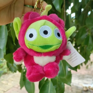 Lindo Peluche de Oso Verde Alienígena de Tres Ojos con Fresa Rosa, Divertido Muñeco de Peluche de Hamburguesa, <span class=keywords><strong>Mini</strong></span> Colgante de 12CM para Llavero y Mochila - Product Image 6