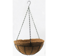 Panier à fleurs suspendu en fil métallique rond de 12/14/16 pouces avec chaîne, pot de jardin suspendu avec doublure en fibre de coco remplaçable