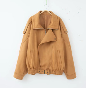 Blouson Bomber <span class=keywords><strong>Vintage</strong></span> <span class=keywords><strong>Femme</strong></span> à Manches Longues avec Fermeture Éclair, Veste Décontractée à Revers pour l'Automne et l'Hiver, Style <span class=keywords><strong>Moto</strong></span> - Product Image 5
