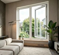 Fenêtre à battant moderne insonorisée avec cadre en PVC noir et manivelle, style ouverture à bascule pour villa
