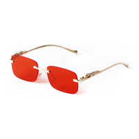 Haute qualité Vintage panthère léopard Rectangle sans monture lunettes de soleil cadre de luxe femmes métal nuances rétro hommes lunettes de soleil