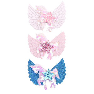 Pinza de Pelo Personalizada de Metal con Unicornio y Lazo de Estrella, Horquilla con Alas de Ángel Brillantes para Niñas, Accesorios Adorables para <span class=keywords><strong>el</strong></span> Cabello con Lentejuelas - Product Image 5