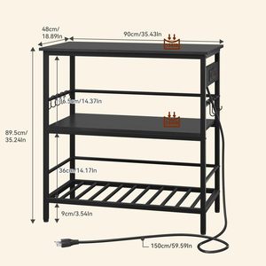 Étagère de cuisine noire SENYU pour micro-ondes avec un grand espace de rangement et des prises de courant intégrées. Comptoir large qui sert également de support à pain - Product Image 3