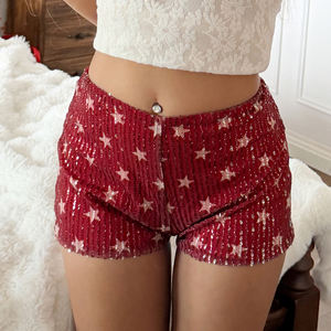 Pantalones Cortos de Estilo Urbano, Pantalones Casuales de Punto Ajustados, Pantalones Cortos Retro con Estampado de Estrellas de Lentejuelas para Mujer - Product Image 5