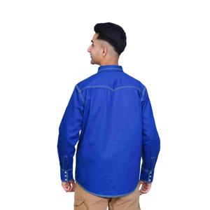 Camisas de Trabajo de Soldadura Resistentes al Fuego, Color Azul FR, Ropa de <span class=keywords><strong>Soldador</strong></span> de Algodón Ignífuga, Ropa de Trabajo de Seguridad <span class=keywords><strong>para</strong></span> Hombres - Product Image 3