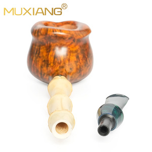 Muxiang Handmade Tobacco Pipe Briarwood Bamboo Stem Straight Type Smoking Accessory - Product Image 3