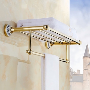 Juego de Accesorios de <span class=keywords><strong>Baño</strong></span> de <span class=keywords><strong>Cristal</strong></span> Chapado en Oro Royal Wall Mounet, para Toallero, Portavasos, Jabonera, Repisa de Vidrio - Product Image 4