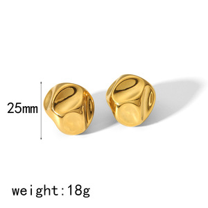 Irregular Spherical <b>Titanium</b> Steel <b>Stud</b> Earrings Geometric Design Colorfast European American Style Niche Fashion Jewelry - Product Image 3