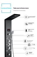 Système de Panneau de Douche Mural Intelligent LED Noir Luxe Moderne en Acier Inoxydable pour Salle de Bain
