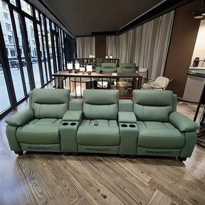 طقم أريكة استرخاء كهربائية فاخرة بأربعة مقاعد من الجلد الأصلي الفاخر مع إطار خشبي للفيلات ودور السينما المنزلية - Product Image 4