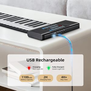 คีย์บอร์ดซิลิโคนแบบม้วนได้ 88 คีย์ พร้อมพอร์ต USB และช่องเสียบหูฟัง สำหรับเครื่องดนตรี - Product Image 2