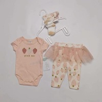 Ensemble 4 pièces pour bébés filles : barboteuse en coton à manches courtes, pantalon, bandeau et chaussettes – Vente en gros, export transfrontalier, petites tailles