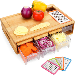 Easy Grip Handles Bamboo Cutting Board with Drawers and Juice Grooves for Food Storage