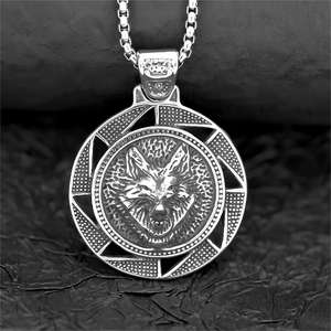 Stainless Steel Men's <b>Wolf</b> Head Pendant <b>Necklace</b> Geometric Animal Design Hip Hop Style Jewelry Gift For Clothing Matching - Product Image 1