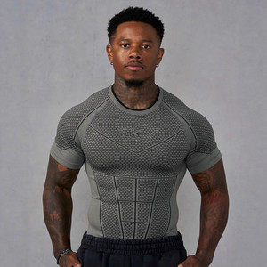 Nueva Llegada, Camiseta Deportiva de Manga Corta para Hombre, Estilo Americano, Corte Ajustado, Formal, Elástica, de Secado Rápido - Product Image 1