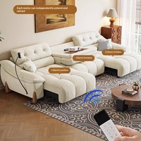 Canapé-lit électrique multifonctionnel style crème intelligent avec table basse escamotable et dossier séparé en tissu chenille pour salon