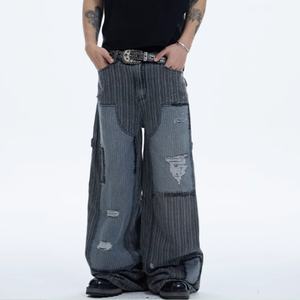 Jeans de Mezclilla a Rayas para Hombre, Estilo Hip Hop, de Pierna Ancha, con Logotipo Personalizado al por Mayor, Servicio OEM - Product Image 5